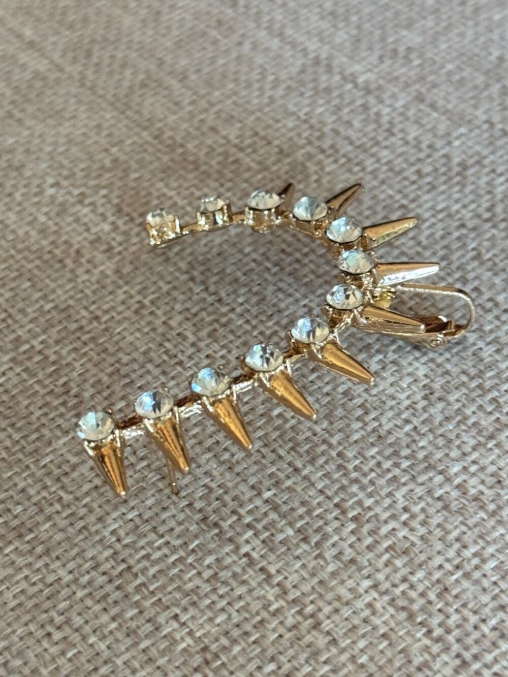 Gold Spiked Rhinestone Statement Ear Cuff - Picture 5 of 6